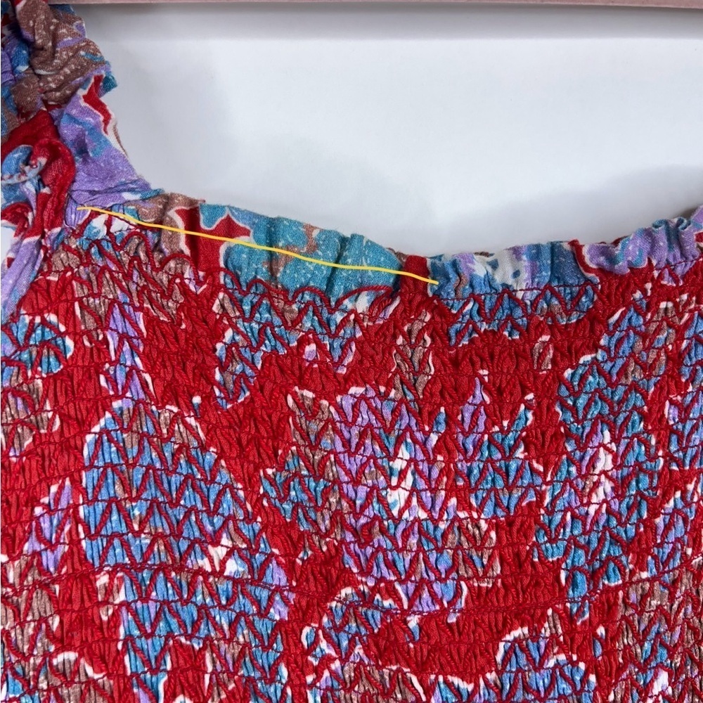 Love the Label Red Blue Floral Midi Dress Square Neck Smocked Tiered Cotton - Picture 11 of 11